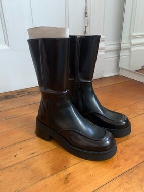 MIISTA mid calf patchwork leather boot